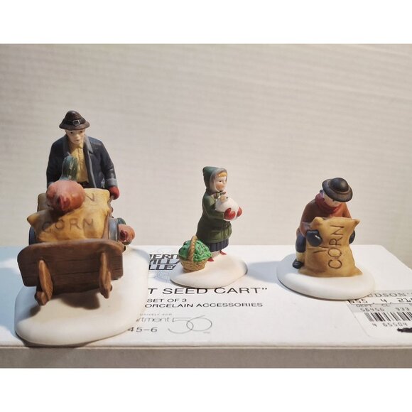 Heritage Village Collection Harvest Seed Cart Set Of 3 Handpainted Porcelain Acc - Picture 5 of 8